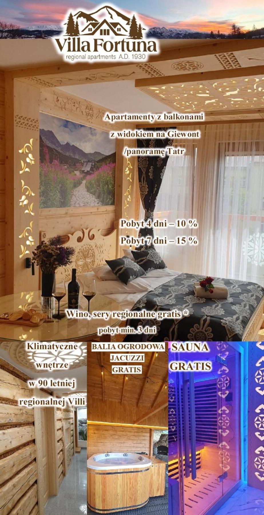 Villa Fortuna - Regionalne Apartamenty & Spa - Sauna, Grill, Jacuzzi Z Widokiem Na Tatry 扎科帕内 外观 照片